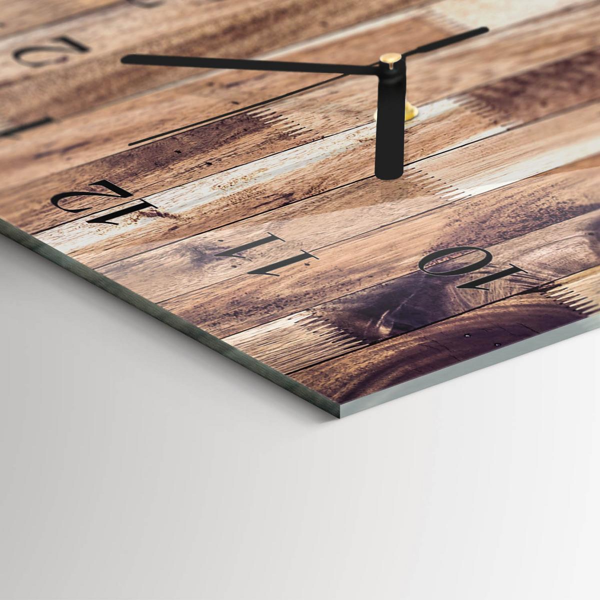 WANDUHR aus Glas 60x30 cm - Holzbretter - Braun, Glas (60/30/0.4cm) - TULUP