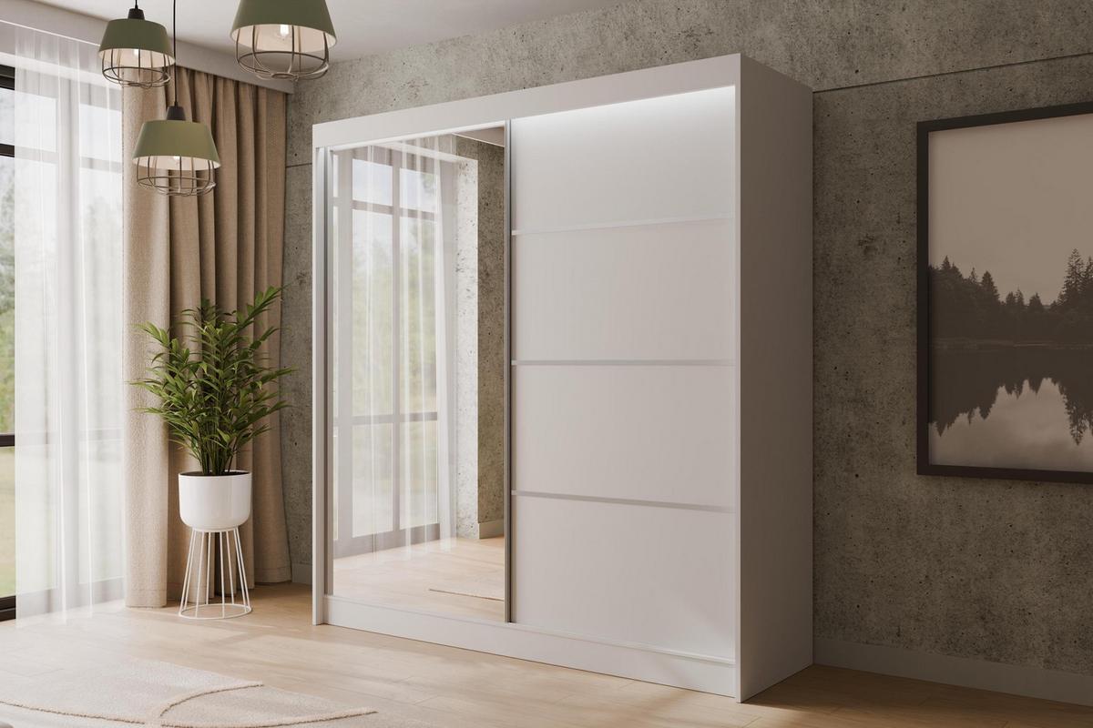 KLEIDERSCHRANK PAOKI mit LED - 200 cm - Weiß - Weiß, Holzwerkstoff (200/215/61cm) - ALTDECOR