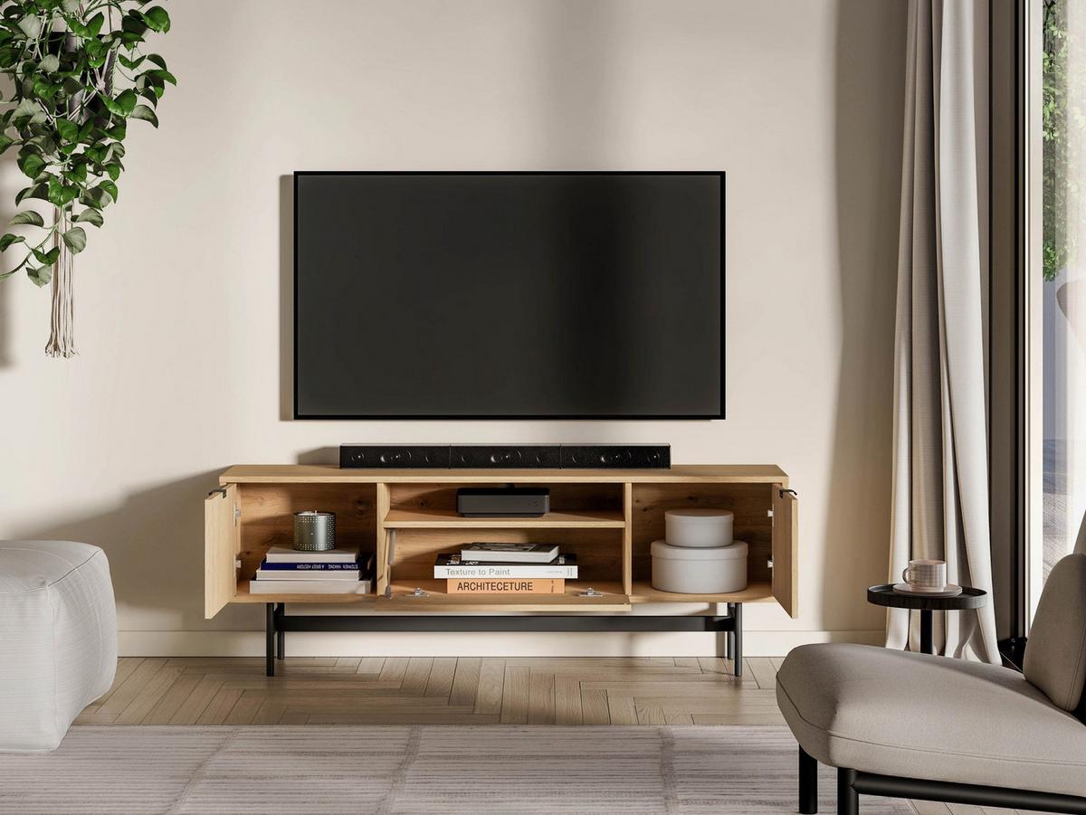 TV-LOWBOARD Heggers 3-türig, Eiche Mavelie, 150 cm - Eichefarben/Schwarz, Holzwerkstoff (150/53.2/33cm) - Selsey