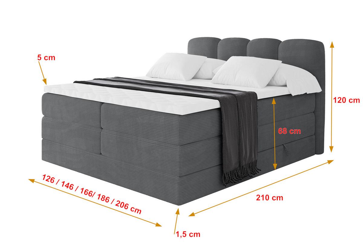BOXBETT mit Matratze H3|H4 - NINA KING - 140x200 cm - Dunkelgrau - Taupe, Holzwerkstoff (140/200cm) - ALTDECOR