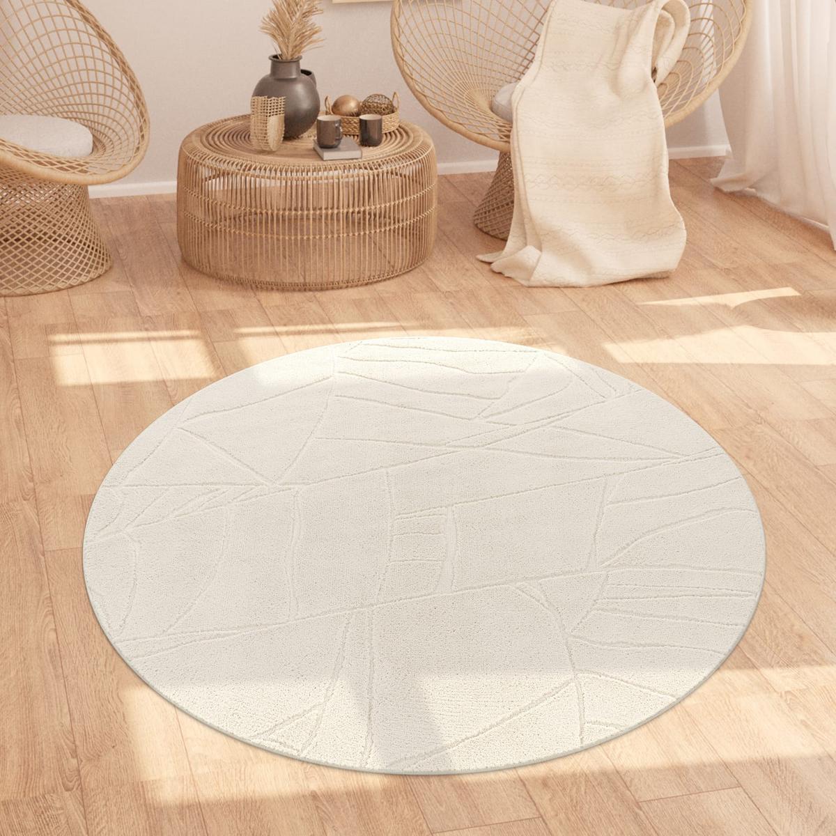 KURZFLORTEPPICH, mit Struktur, aus Polyester, Florhöhe 12 mm, Creme, Ø 120 cm - Beige, Textil (120/120cm) - KADIMA DESIGN