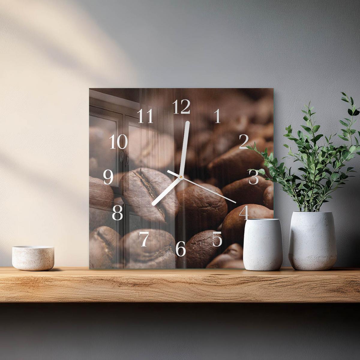 WANDUHR aus Glas 30x30 cm - Kaffeebohnen - Braun, Glas (30/30/0.4cm) - TULUP
