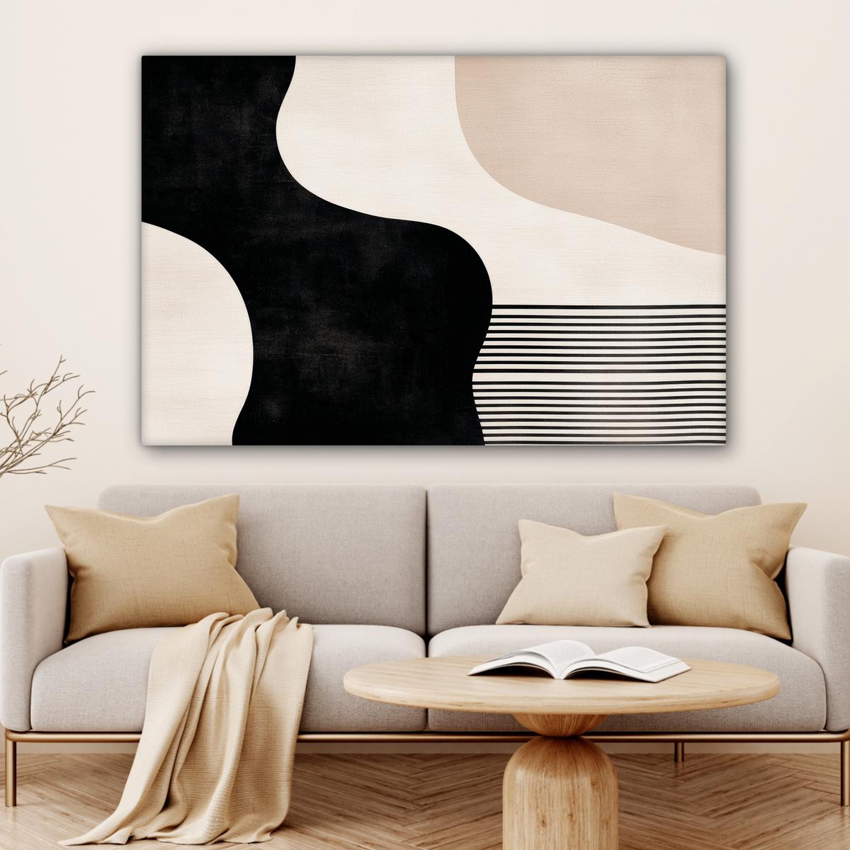 LEINWANDBILD Abstrakt - Japandi - Beige - Modern Groß 140x90 cm - Schwarz, Textil (140/90cm) - MuchoWow