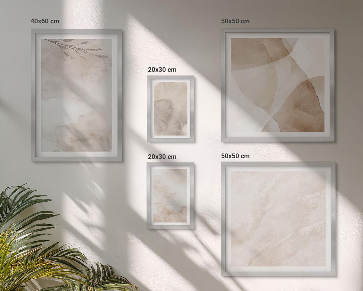 BILDER SET 5er Set - 50x50 cm & 20x30 cm & 40x60 cm Silberner Rahmen - Aquarellfarben, Boho-Texturen - Silberfarben, Kunststoff (40/60cm) - TULUP