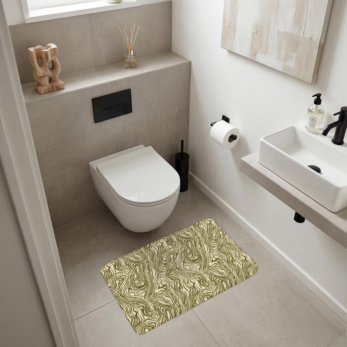 BADEMATTE Abstrakt - Marmor - Grün 80x50 cm - Dunkelgrün, Textil (80/50cm) - OnlyWow