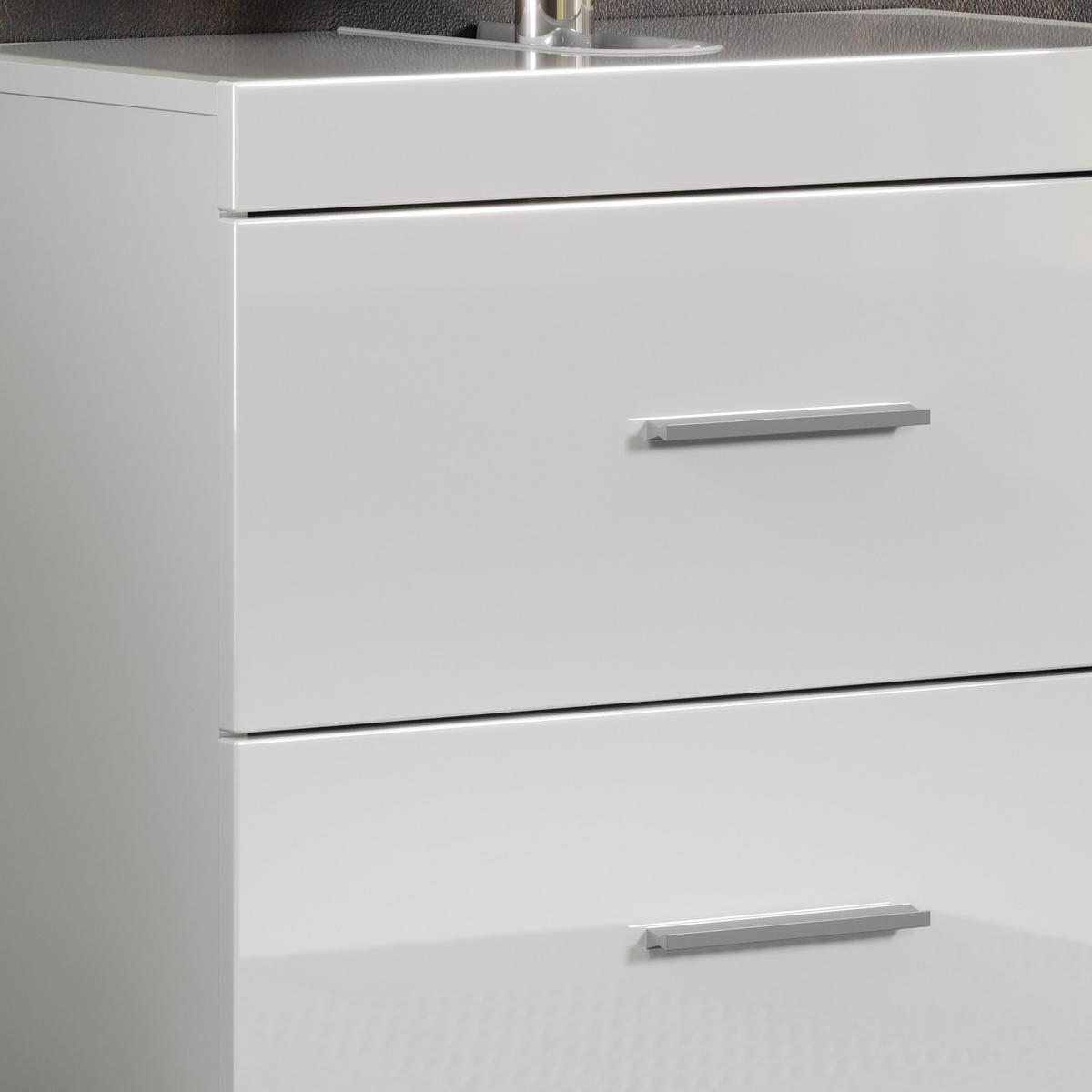 WASCHBECKENUNTERSCHRANK weiß Hochglanz 60 cm, Badschrank mit Schubladen - Weiß Hochglanz/Alufarben, Holzwerkstoff/Kunststoff (60/56/34cm) - Top.Furn