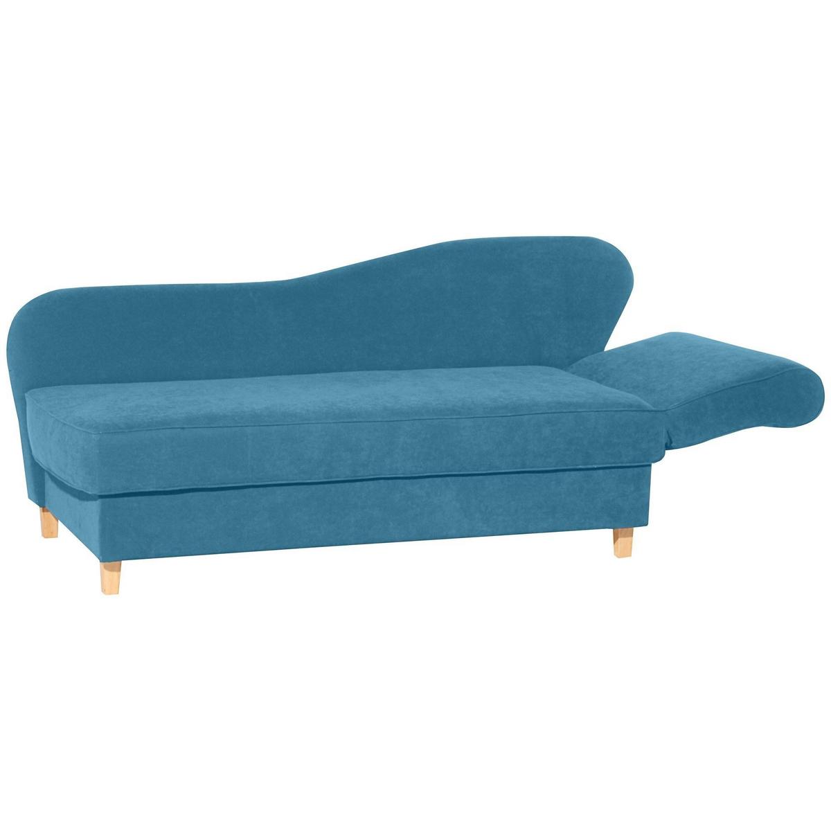 RECAMIERE mit Armteil rechts klappbar Katia Bezug Veloursstoff Buche natur / petrol - Blau, Kunststoff (190/82/88cm) - 58aufmkessel