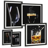 BILDER SET 5er Set - 50x50 cm & 20x30 cm & 40x60 cm Schwarzer Rahmen - Löwenzahn-Kalk-Kücheninschriften - Schwarz, Kunststoff (40/60cm) - TULUP