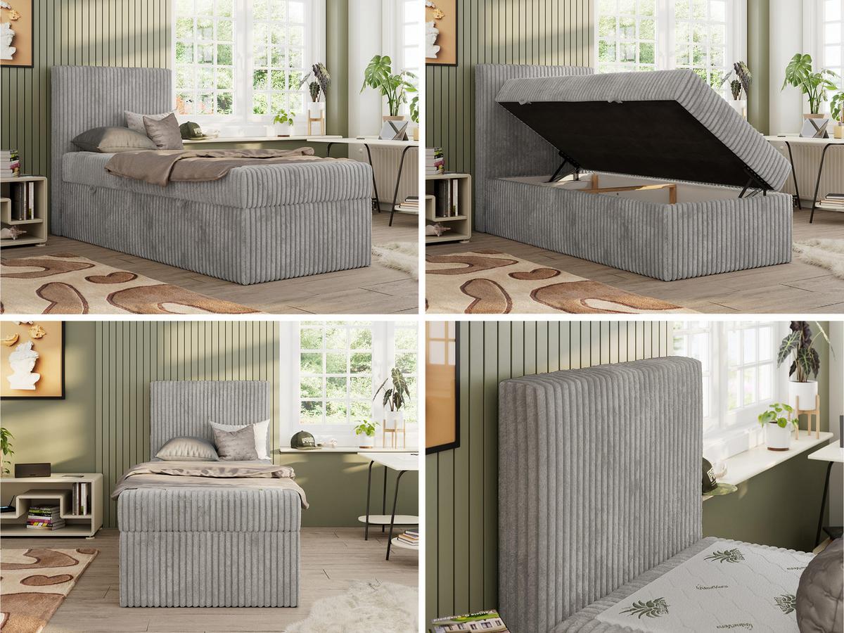 JUGENDBETT TILIO 90/200 - Hellgrau - H4 - Links Seite - Hellgrau, Textil (90/200cm) - MKS