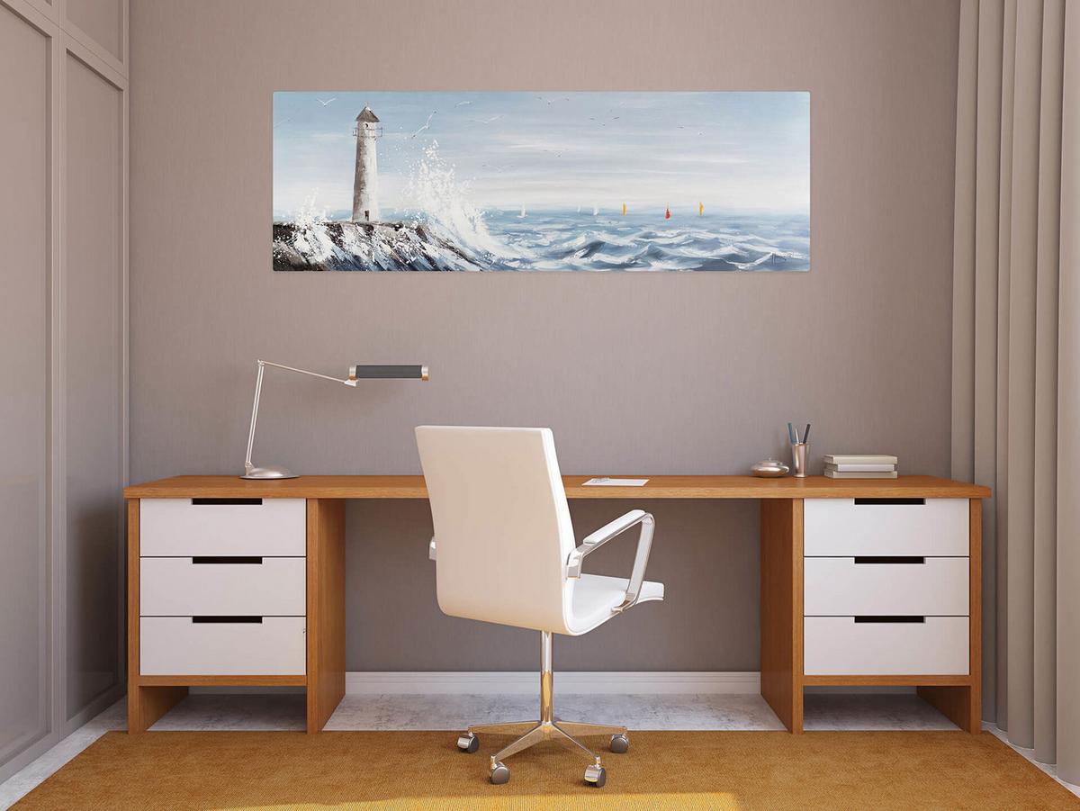 ÖLGEMÄLDE 150/50 cm - Blau/Weiß, Holz/Textil (150/50cm) - KUNSTLOFT
