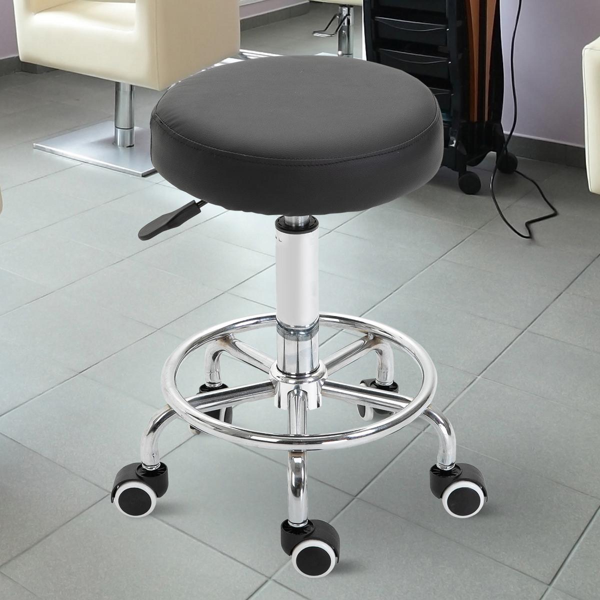 ROLLHOCKER Höhenverstellbarer Arbeitshocker mit Fußring Kunstleder Schwarz - Schwarz, Leder (42/64/42cm) - Vinsetto