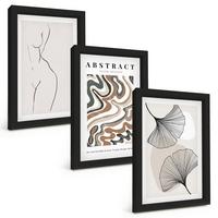 BILDER SET 3er Set - 20x30 cm Schwarzer Rahmen - Abstrakte Boho-Musterformen - Schwarz, Kunststoff (20/30cm) - TULUP