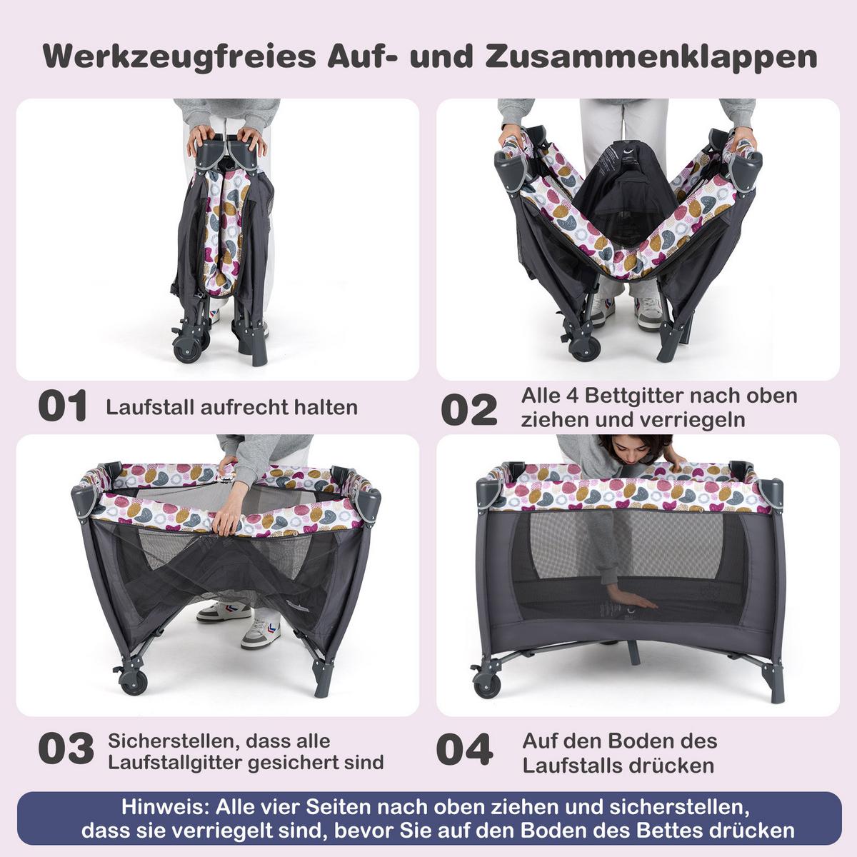 BABYBETT mit Matratze rosa - Pink, Textil - COSTWAY