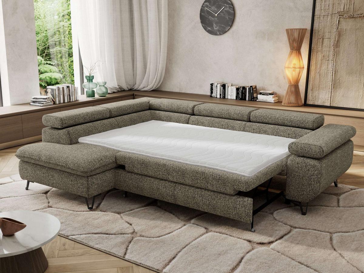 ECKSOFA PABLO L Grau Struktur - Links Seite mit Visco Topper - Schwarz/Grau, Textil/Metall (208/273cm) - MKS
