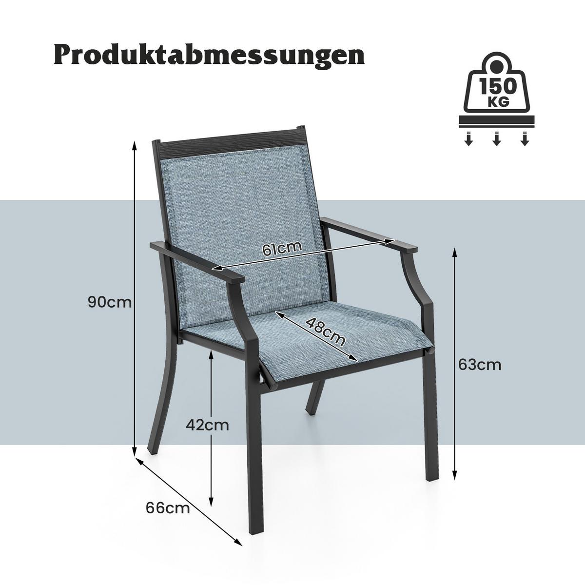 TERRASSENSTÜHLE Blau(2er-Set) - Blau, Metall (66/90/61cm) - COSTWAY