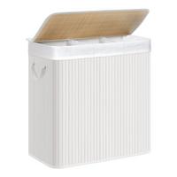 WÄSCHEKORB 3 Fächer mit abnehmbaren Beuteln Bambus und Weiß - Weiß, Holz (42.5/61.5/64cm) - Calicosy