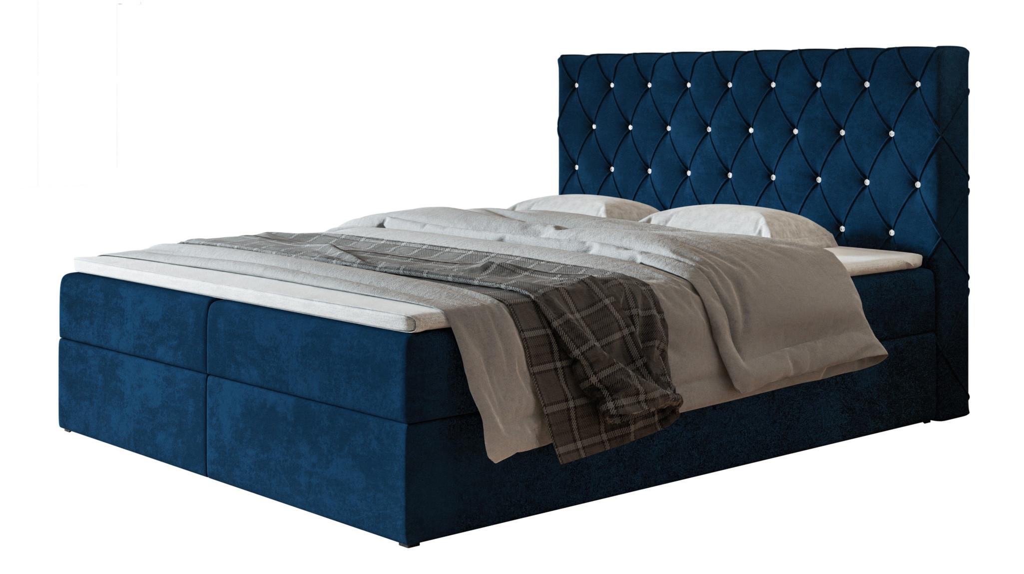 BOXBETT BOSTON mit 2 Bettkästen, 180x200, Farbe: Dunkelblau, Velourstoff, Doppelbett mit Bonell-Matratze - Dunkelblau, Holz/Kunststoff (180/200cm) - Alpi-Möbel