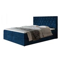 BOXBETT BOSTON mit 2 Bettkästen, 180x200, Farbe: Dunkelblau, Velourstoff, Doppelbett mit Bonell-Matratze - Dunkelblau, Holz/Kunststoff (180/200cm) - Alpi-Möbel