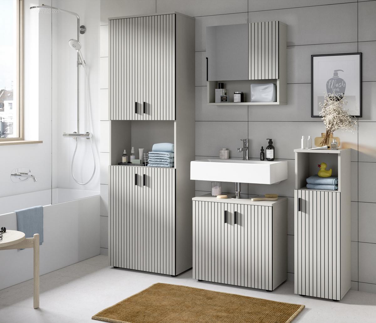 BADMÖBEL-SET Kaschmir 2-teilig 60 cm, Badkombination in modernem Design - Kaschmir/Schwarz, Glas/Holzwerkstoff (60/180/30cm) - Inn.Furn