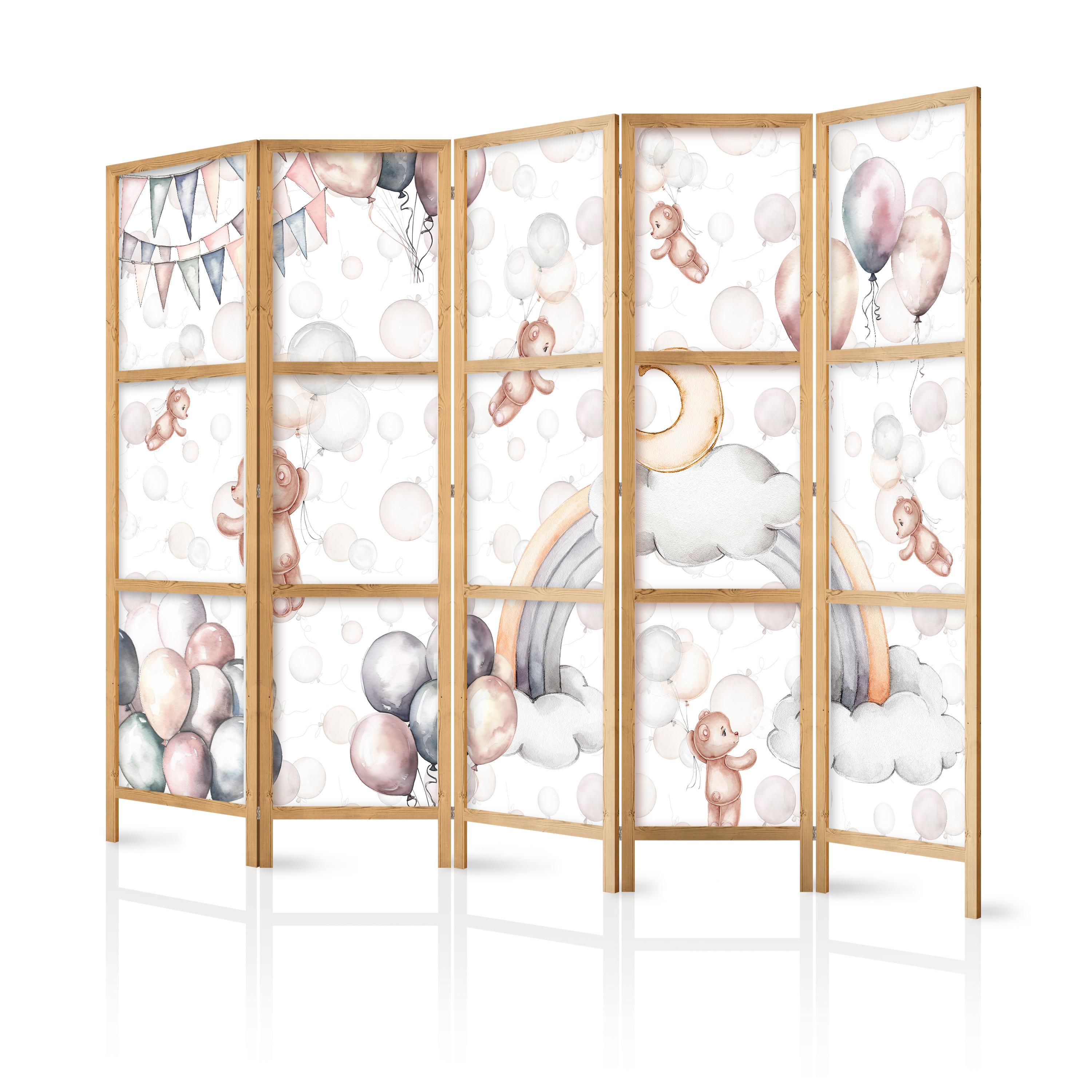 PARAVENT Japanischer 5-tlg 225x172 cm Teddyb ren Und Ballons - Multicolor, Holz/Textil (225/172/3cm) - Muralo
