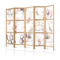 PARAVENT Japanischer 5-tlg 225x172 cm Teddyb ren Und Ballons - Multicolor, Holz/Textil (225/172/3cm) - Muralo