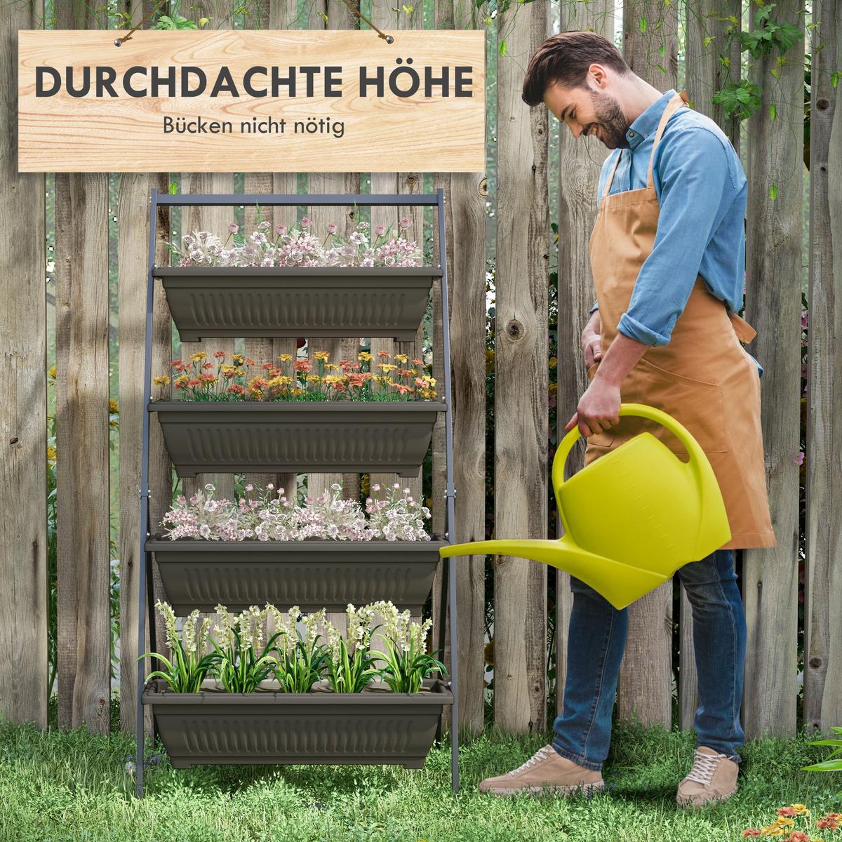 PFLANZENTREPPE Blumenregal für Garten, Stahl, Braun, 76 x 79 x 162 cm - Braun, Metall (79/162/76cm) - Outsunny