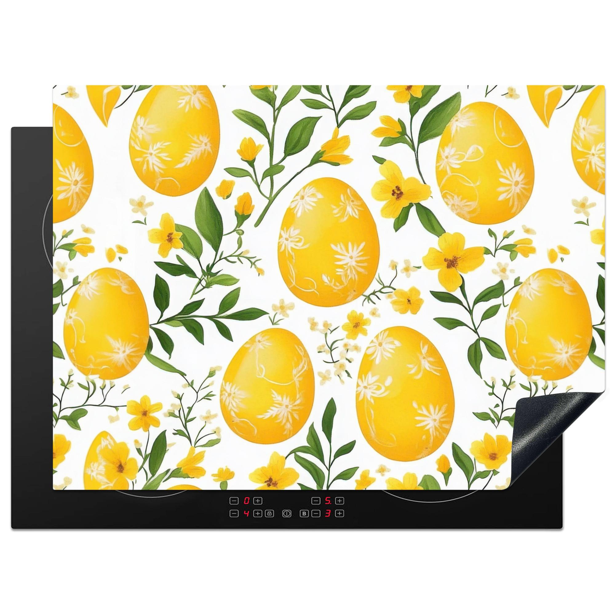 HERDABDECKPLATTE Blumen - Ostereier - Gelb Induktionsmatte 71x52 cm - Gelb, Kunststoff (71/52/0.2cm) - MuchoWow