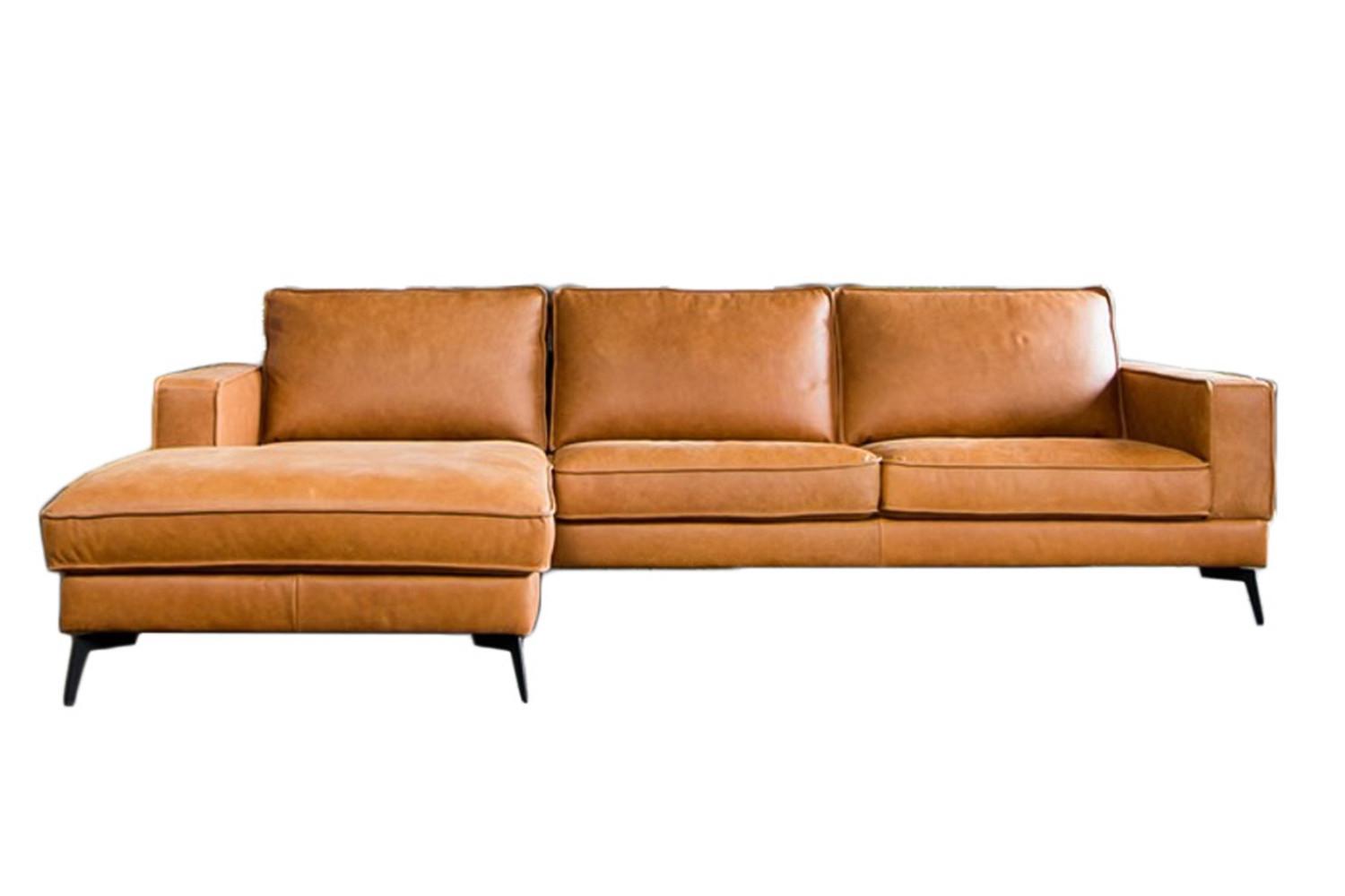 ECKSOFA BLOOM Braun Leder - Schwarz/Braun, Leder/Metall (276/177cm) - KAWOLA