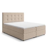 BOXBETT SAKARYA 140x200 cm mit Bettkasten und Matratze - Creme + TOPPER - Creme/Schwarz, Holz/Holzwerkstoff (140/200cm) - AX Living