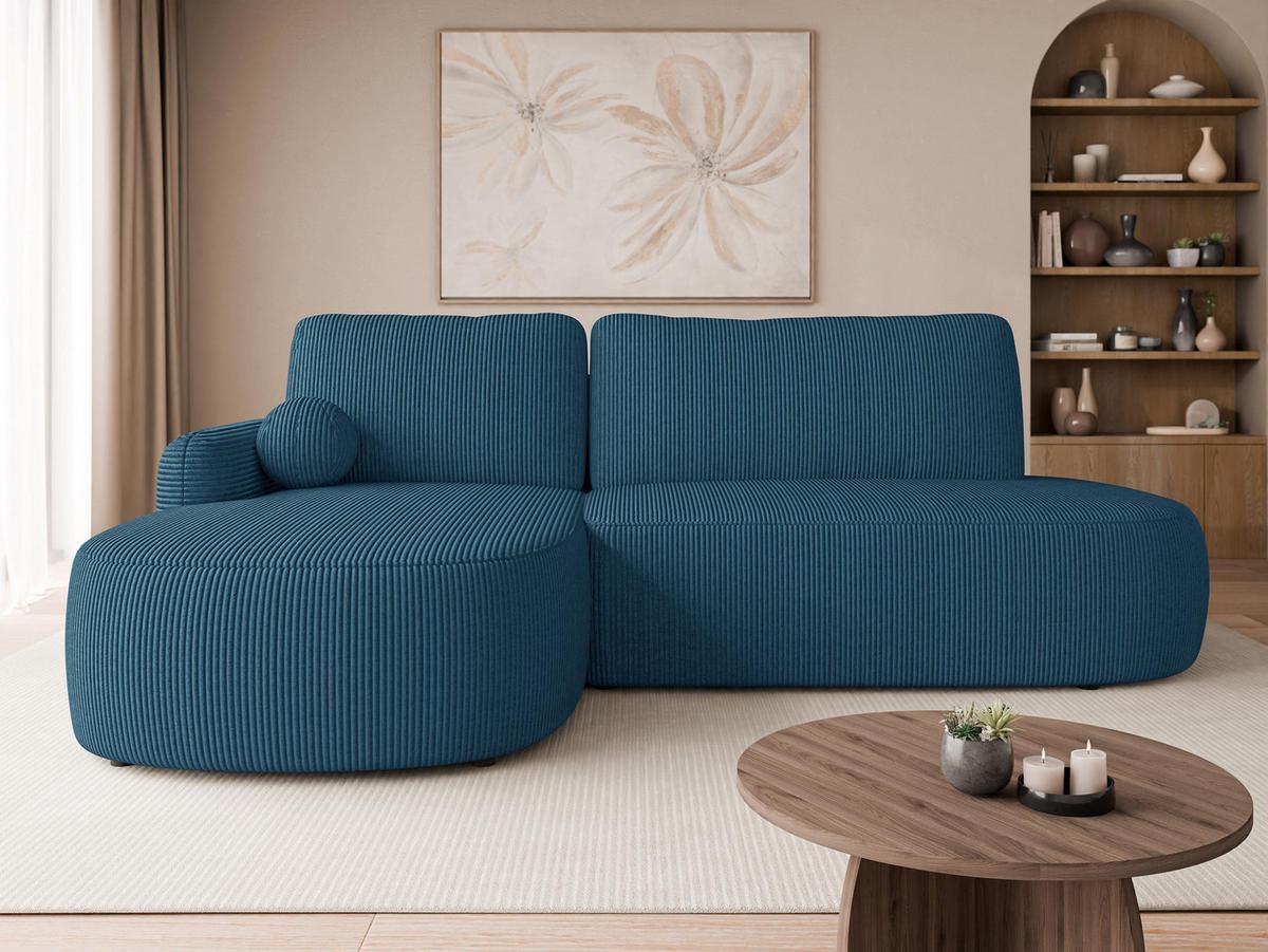 ECKSOFA Loridu O Cord, Seite: Links - Blau/Schwarz, Holz/Kunststoff (274/174cm) - MIRJAN24