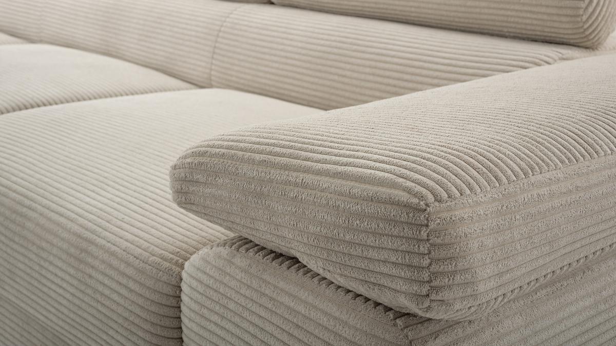 ECKSOFA GIULIO Beige Velours-Stoff mit Schlaffunktion - Beige, Holz (280/203cm) - MASSENO