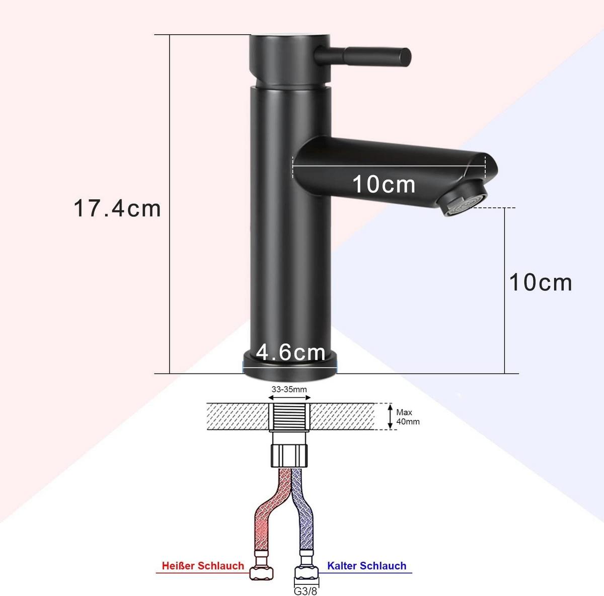 WASCHTISCHARMATUR KARYL 10/5/18 cm - Schwarz, Metall (5/18/10cm) - Nettlife