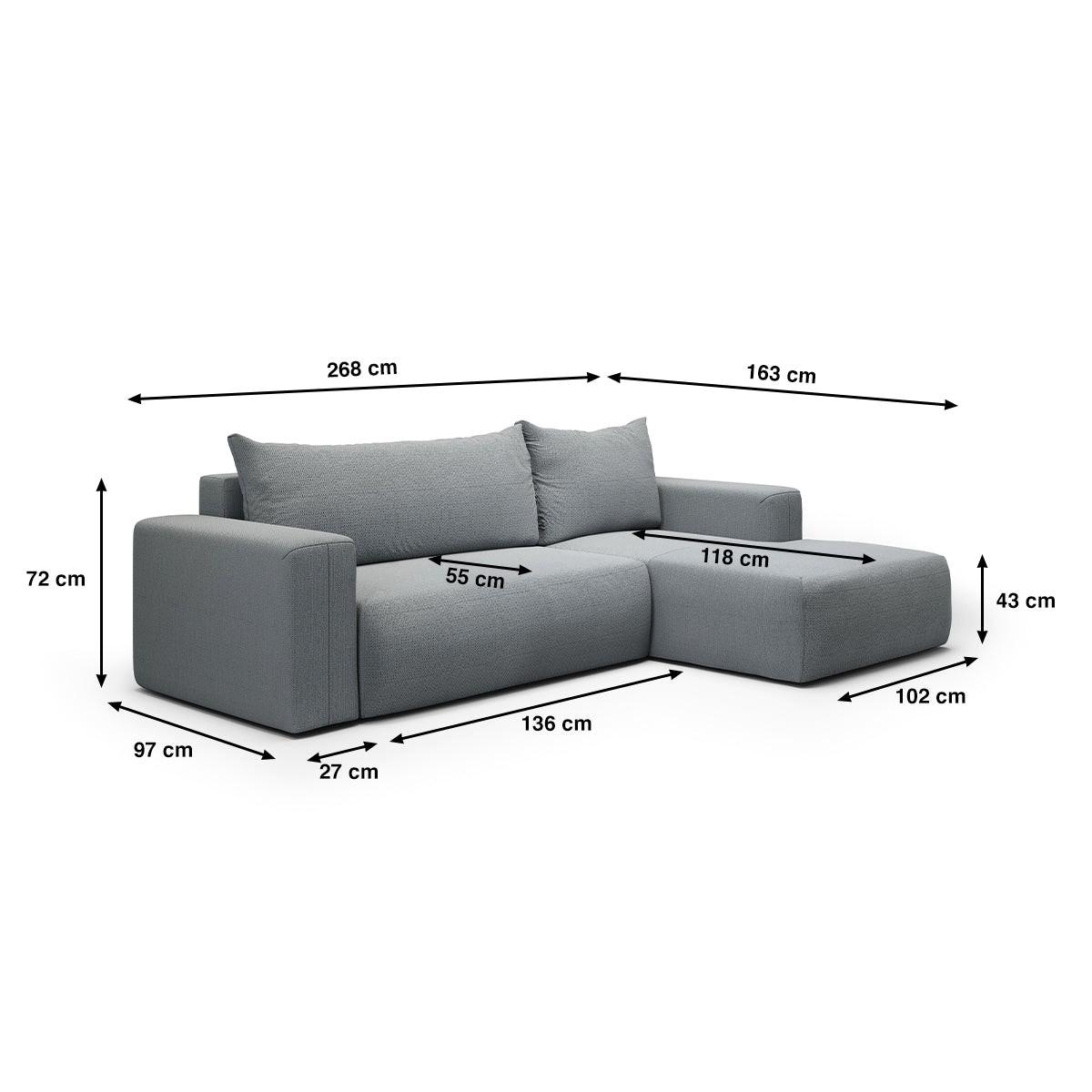 ECKSOFA Bliss 3 Sitzplätze Grau - Grau, Holz (268/163cm) - Petits-meubles