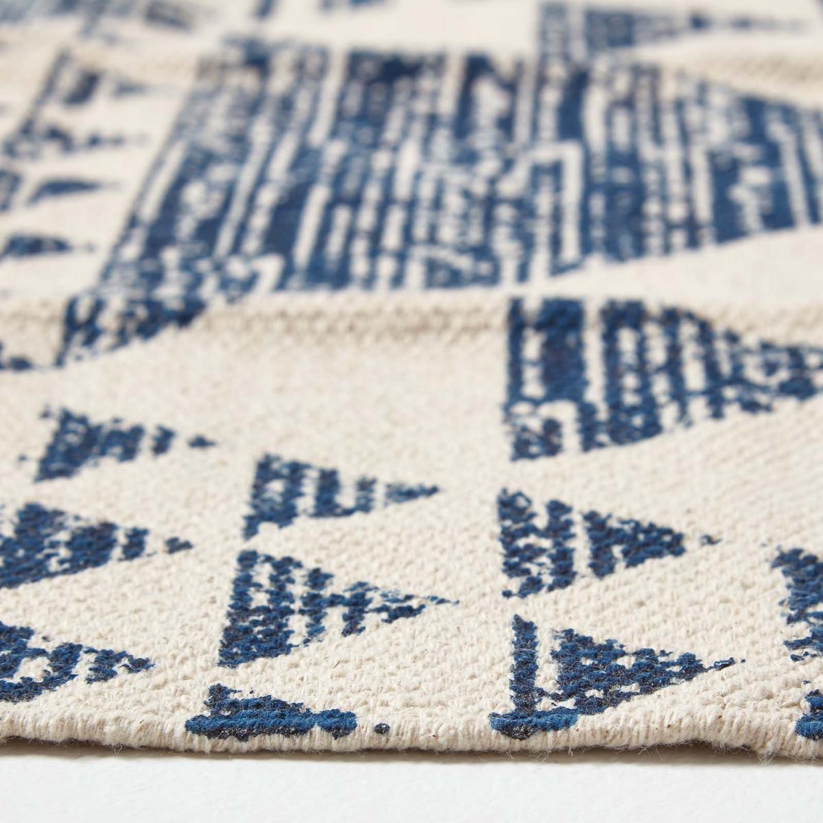BAUMWOLLTEPPICH-LÄUFER Delphi geometrisch 66/200 cm - Blau, Textil (66/200cm) - Homescapes
