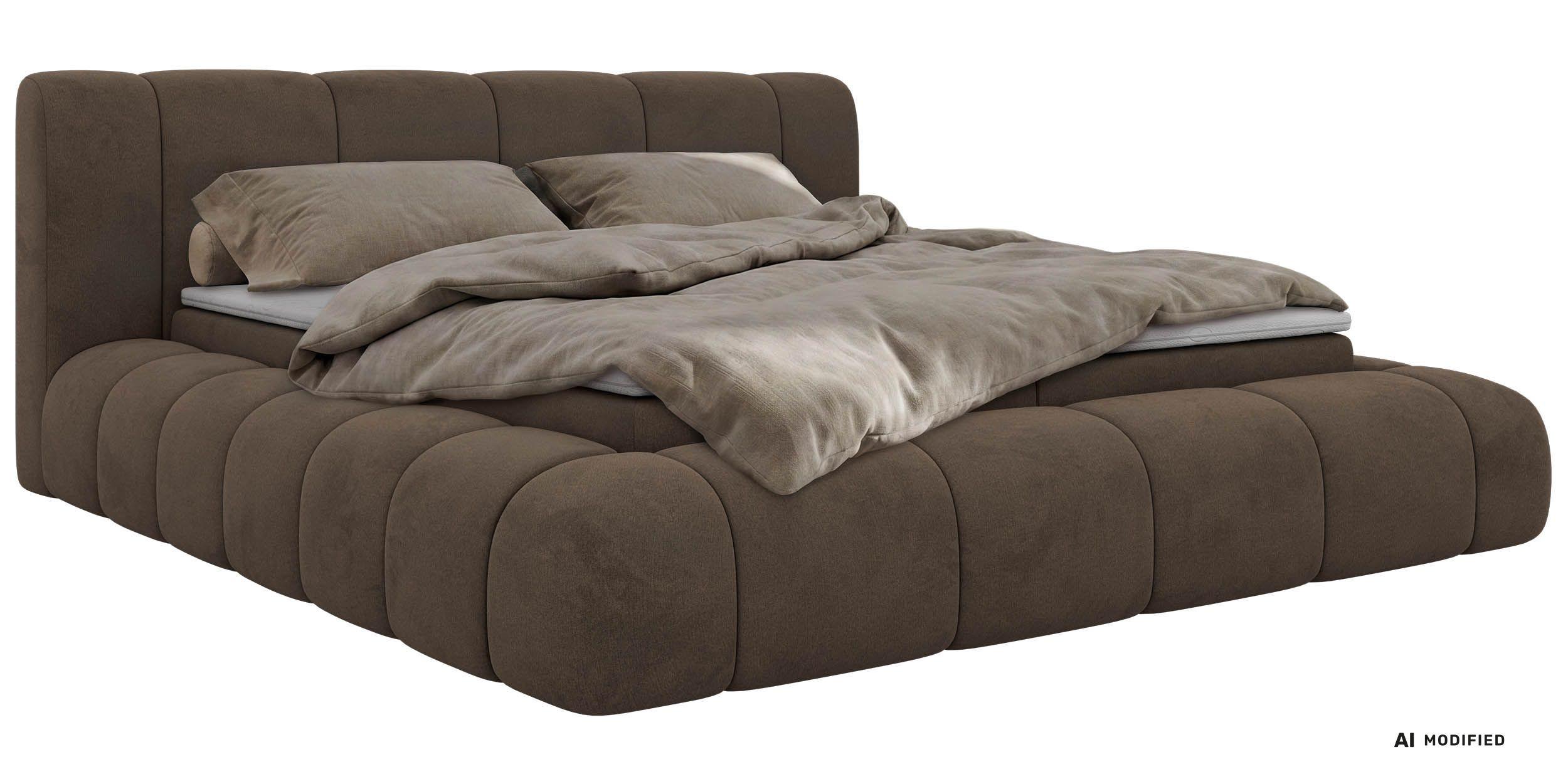 BOXBETT NUBEA 140/200 - Braun Velvet - Topper Visco - H4 - Schwarz/Braun, Kunststoff/Textil (140/200cm) - MKS