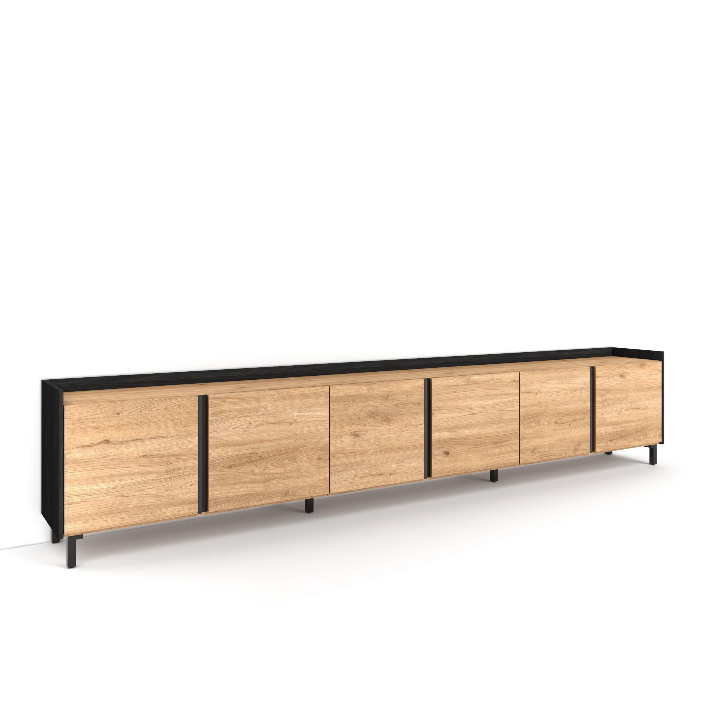 LOWBOARD, Eiche und Schwarz, 309/35/61cm, mit Beinen - Eichefarben, Holzwerkstoff (309/61/35cm) - Skraut Home