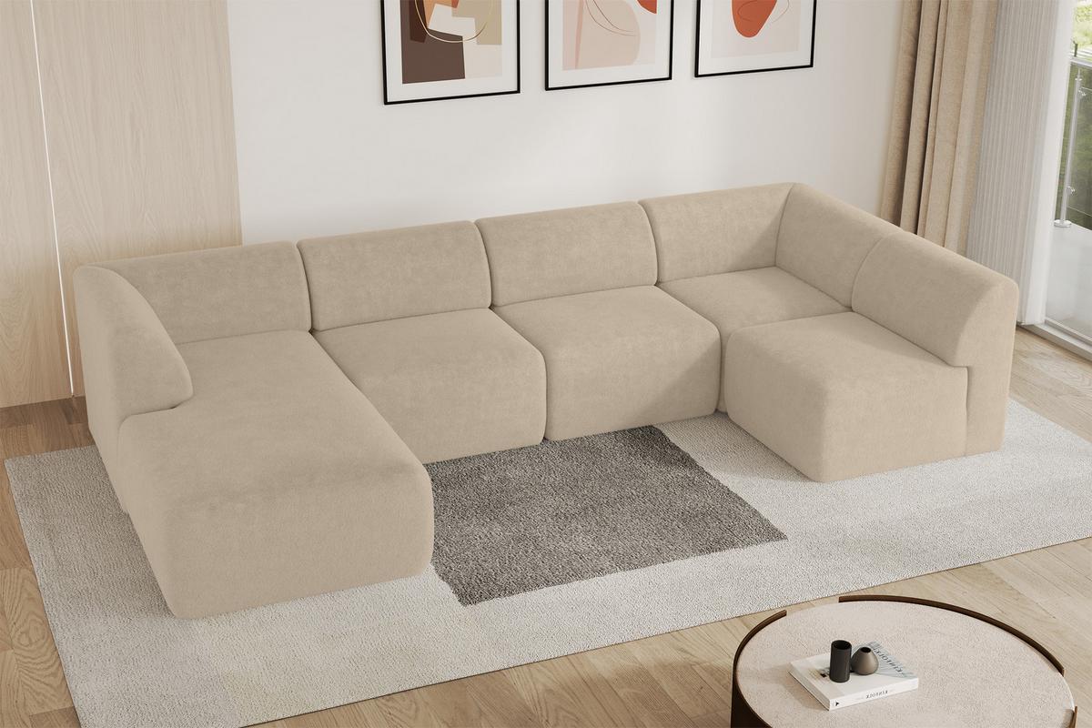 WOHNLANDSCHAFT Ottomane Links MOVO-L 345x180x78 cm Creme Tissu - Klar, Holzwerkstoff/Kunststoff (345/78/180cm) - ALTDECOR