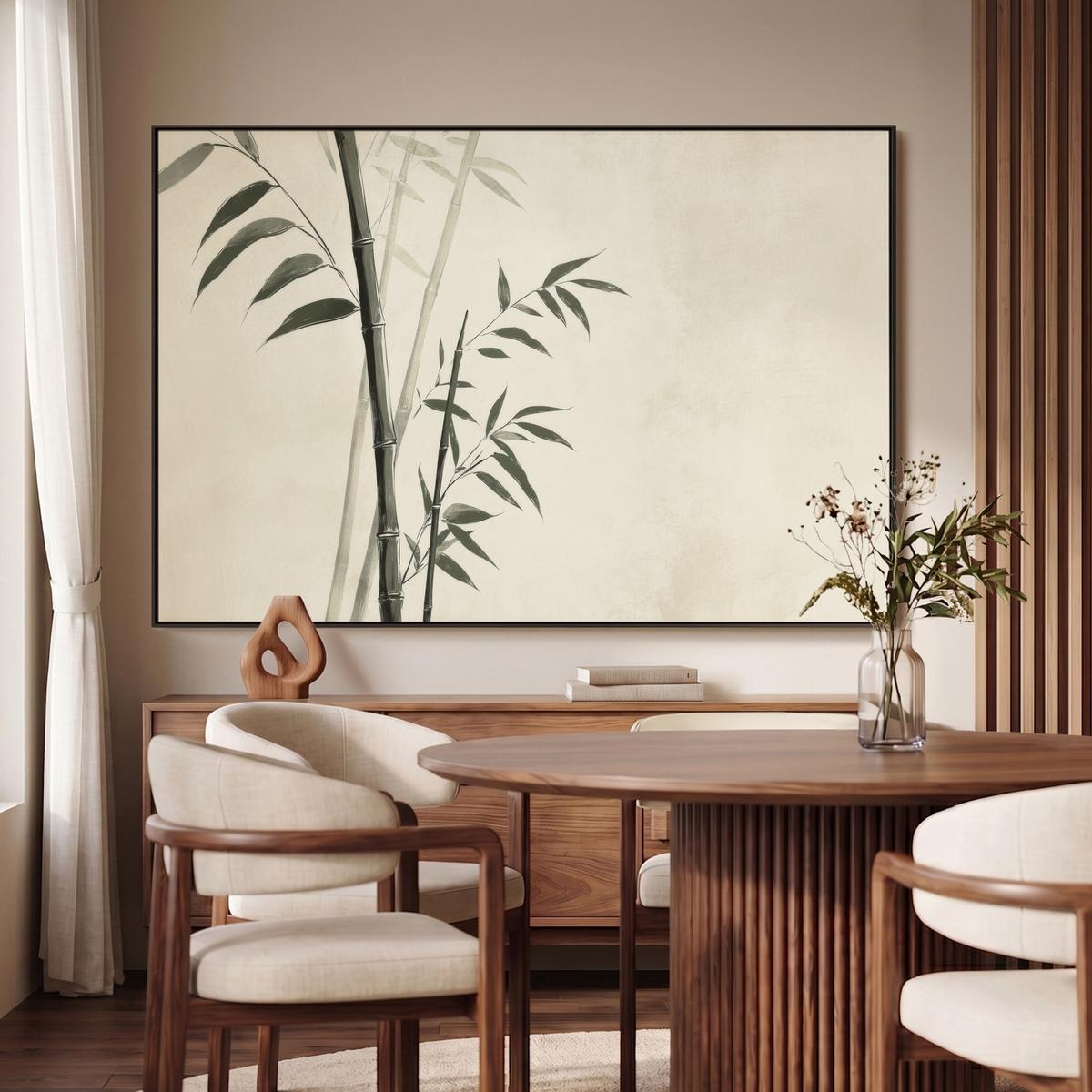 LEINWAND Bilder mit Rahmen - Japandi - Bambus - Beige - 120x80 - Eukalyptusholzfarben, Textil (120/80cm) - MuchoWow