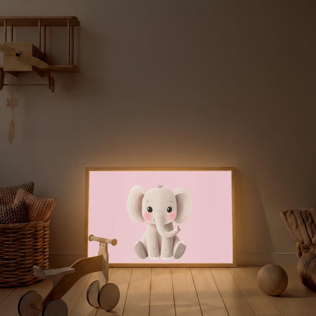 NACHTTISCHLAMPE MIT AKKU Elefant - Baby - Rosa - Cartoon 100x70 cm - Rosa, Holzwerkstoff (8/100/70cm) - OnlyWow