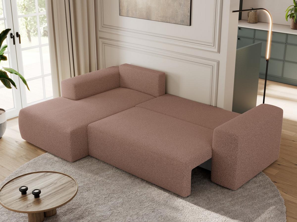 ECKSOFA TRENTINO L Rosa Boucle - Links - Schwarz/Rosa, Kunststoff/Textil (266/164cm) - MKS