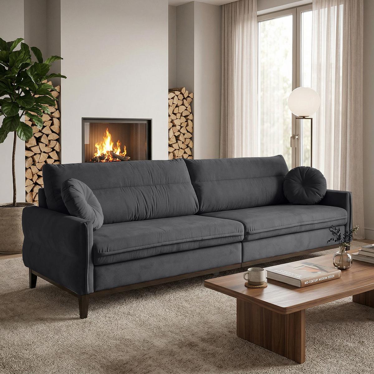 SOFA 3-SITZER Belweder 270 cm, Dunkelgrau, Veloursstoff - Wengefarben/Dunkelgrau, Holz/Textil (268/95/94cm) - Beautysofa
