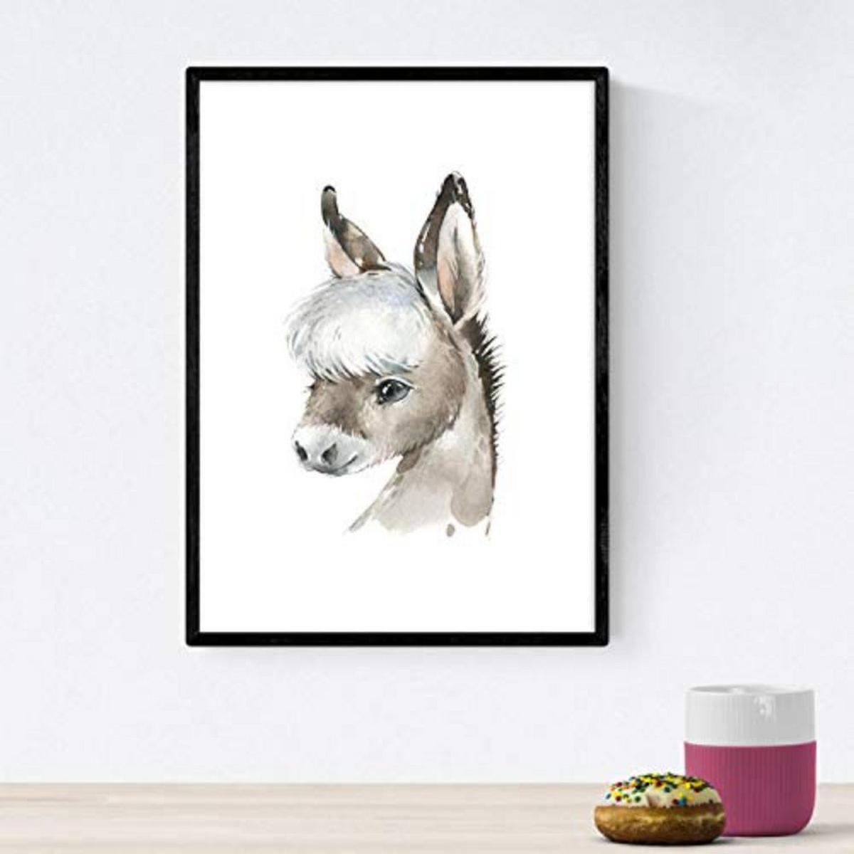 POSTER Set mit 4 Burro Horse Cow und Kaninchen A4 Schwarzer Rahmen - Schwarz, Papier (29.7/3cm) - Nacnic