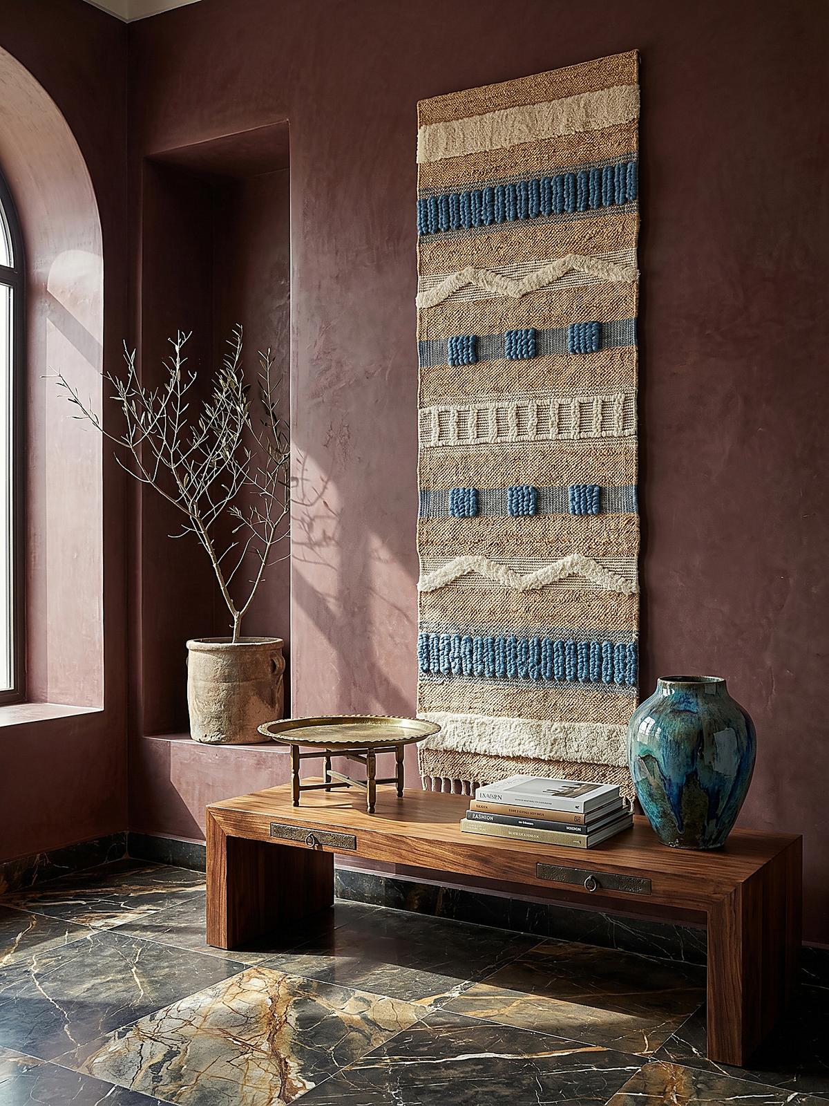 JUTETEPPICH handgewebt mit Fransen WHARFE, im Ethno-Stil, Natur-Blau, 60 x 230 cm - Blau, Textil (230/60cm) - KADIMA DESIGN