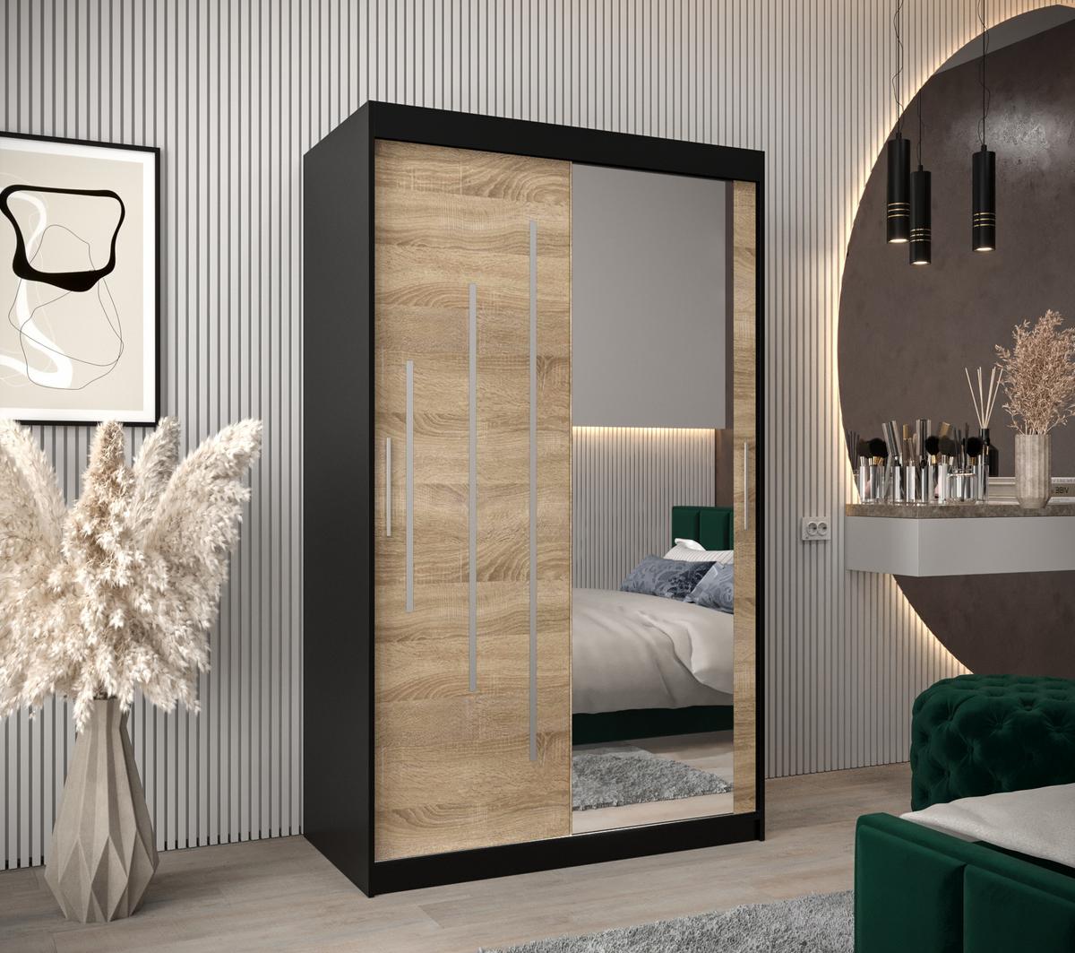 SCHWEBETÜRENSCHRANK 200/120/62 2-türig - Silberfarben/Schwarz, Holz/Kunststoff (120/200/62cm) - Abiks Möbel