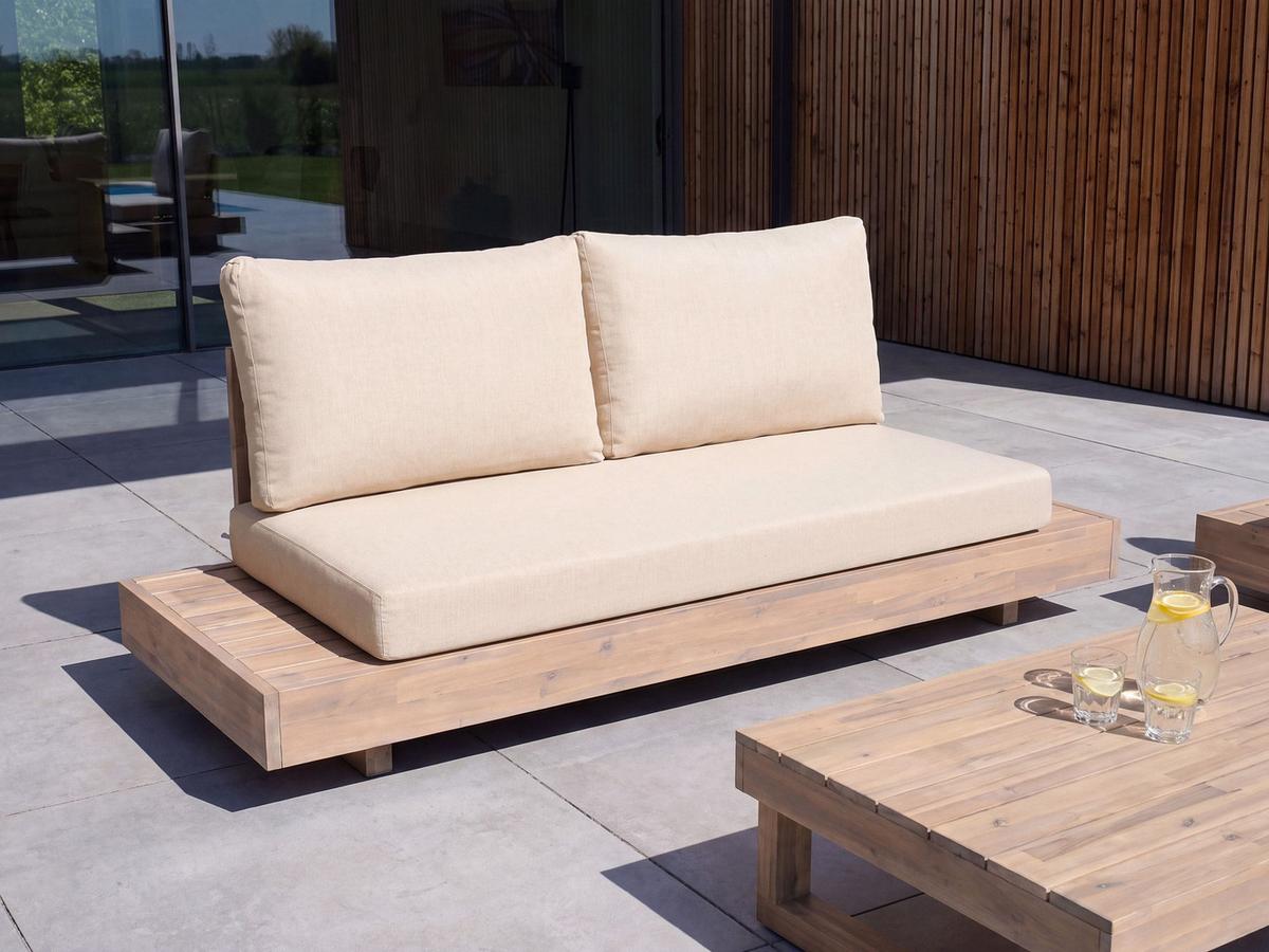 GARTENSOFA 2-Sitzer zertifiziertes Akazienholz Beige Marettimo - Hellbraun/Beige, Holz (167/70/68cm) - Beliani