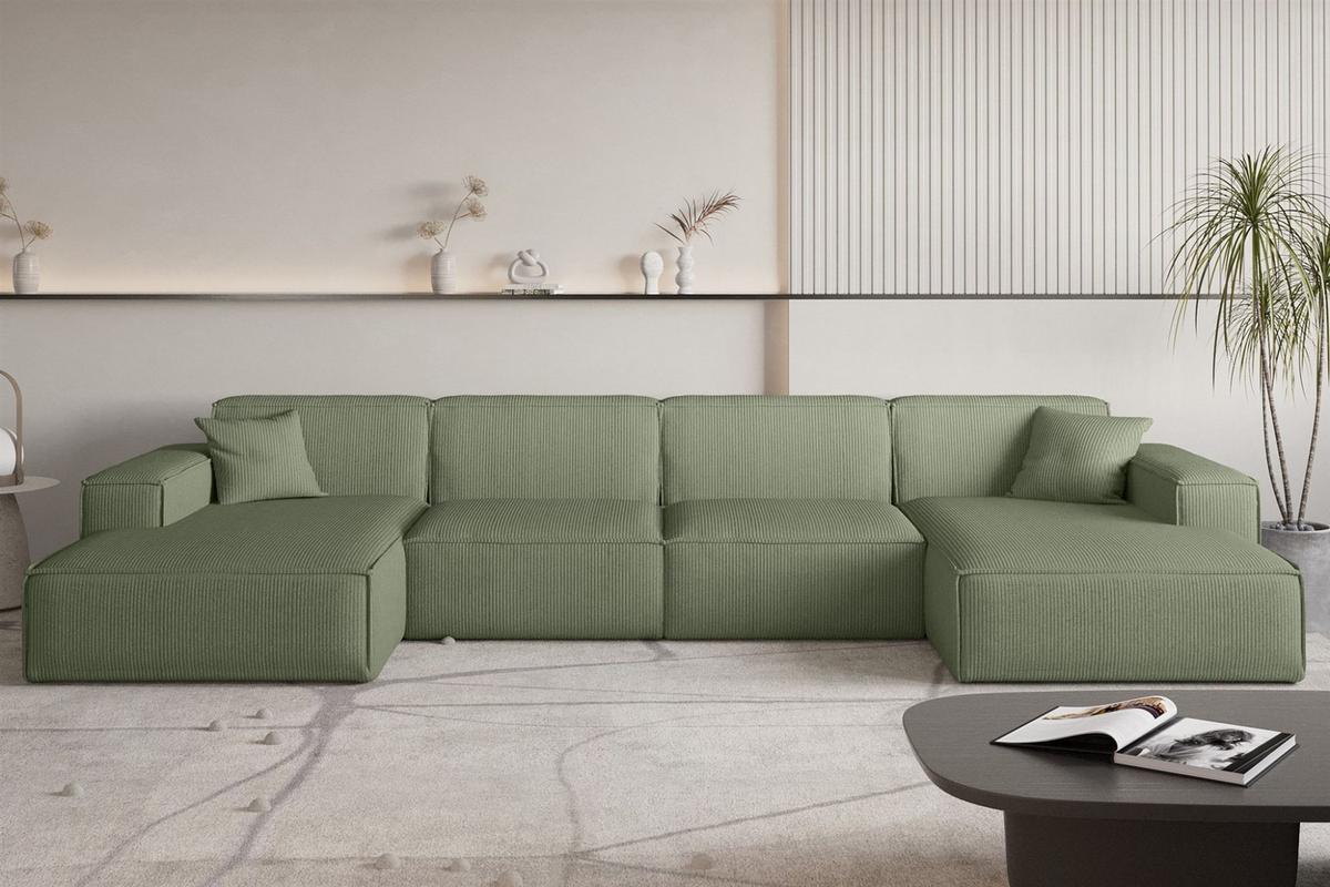 WOHNLANDSCHAFT Celes Premium In Scala - Jadegrün, Holzwerkstoff/Textil (379/73/165cm) - Fun Möbel