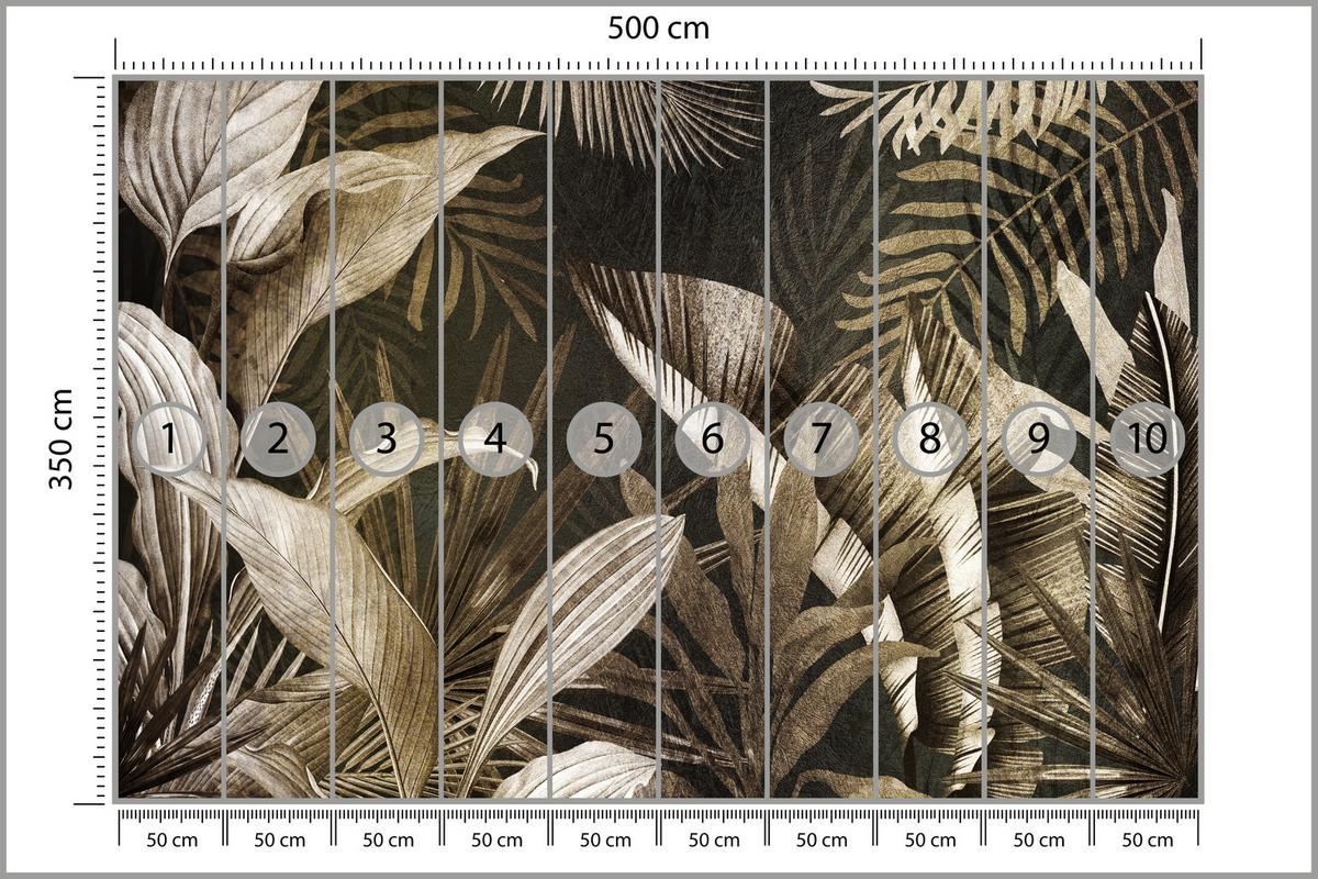 FOTOTAPETE tropische Blätter Pflanzen Retro 500x350 - Beige/Grau, Papier (500/350cm) - Muralo