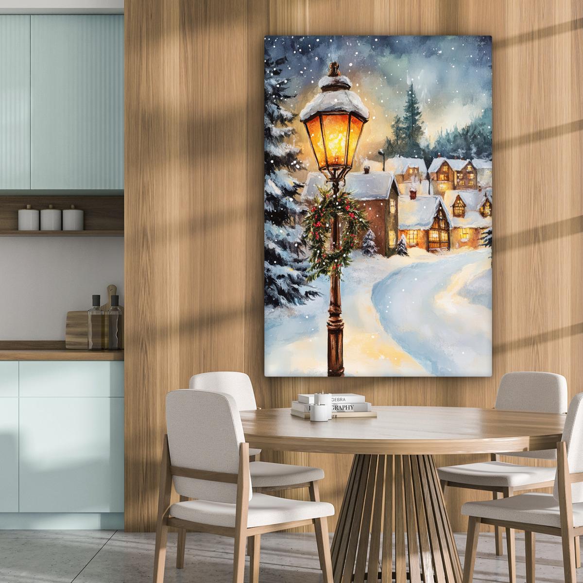 LEINWANDBILD Weihnachtsdorf - Häuser - Schnee - Weihnachten Deko XXL 80x120 cm - Sandfarben, Textil (80/120cm) - MuchoWow
