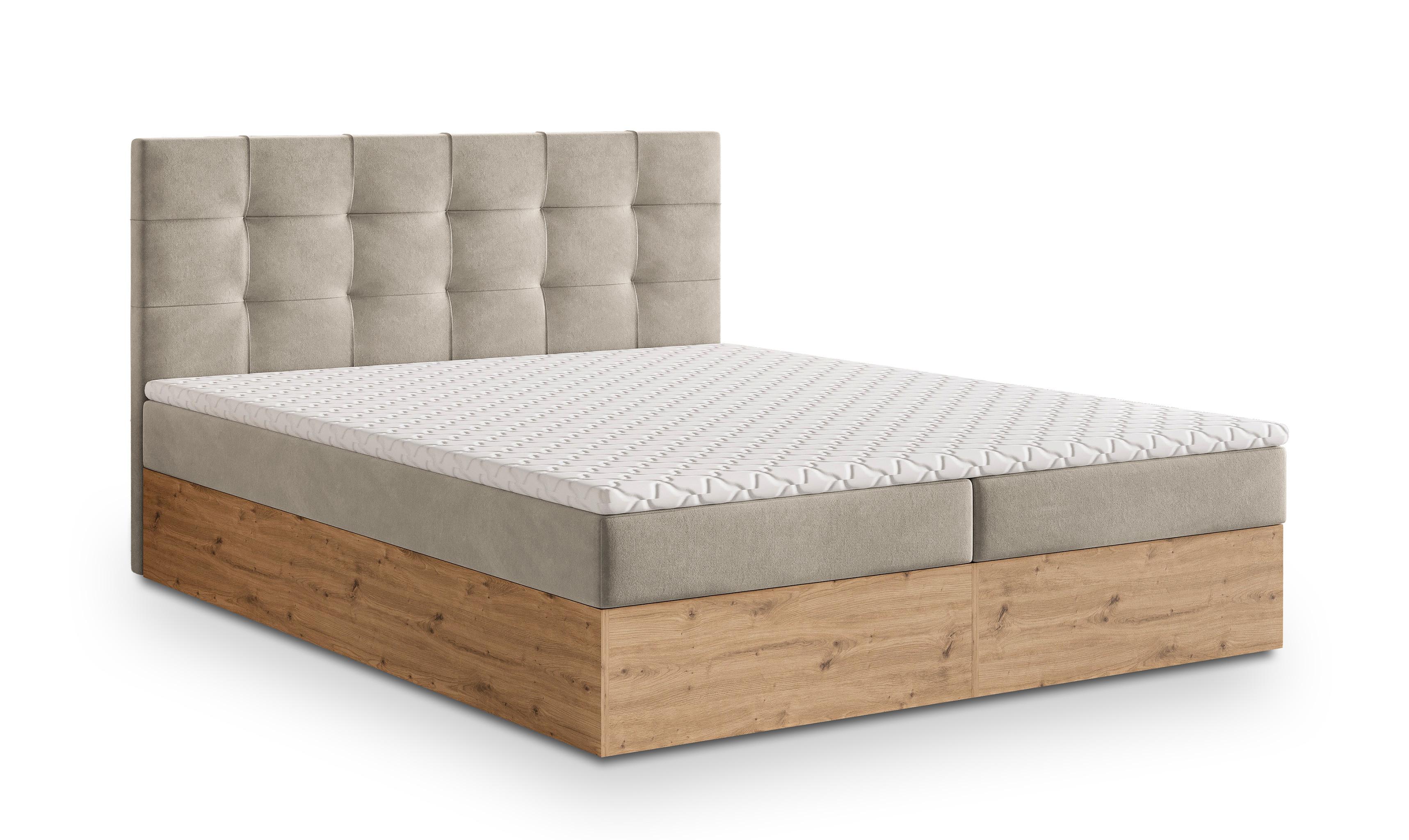 BOXBETT MOLVEN 160x200 cm mit Matratze und Topper - Beige - Beige, Holz (160/200cm) - MASSENO