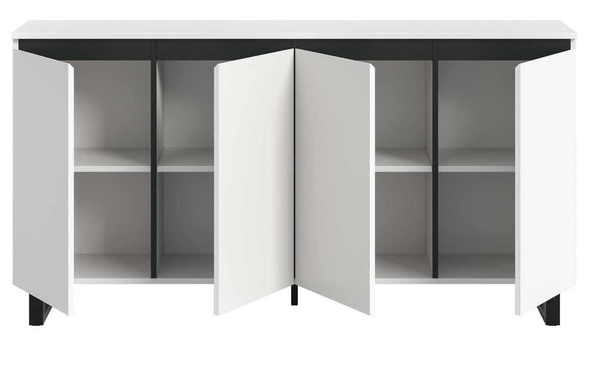 SIDEBOARD Weiß mit Schwarz, Kommode 4 Türen / 8 Fächer 160 cm mit Soft-Close - Schwarz/Weiß, Holzwerkstoff/Metall (160/84/36cm) - Inn.Furn